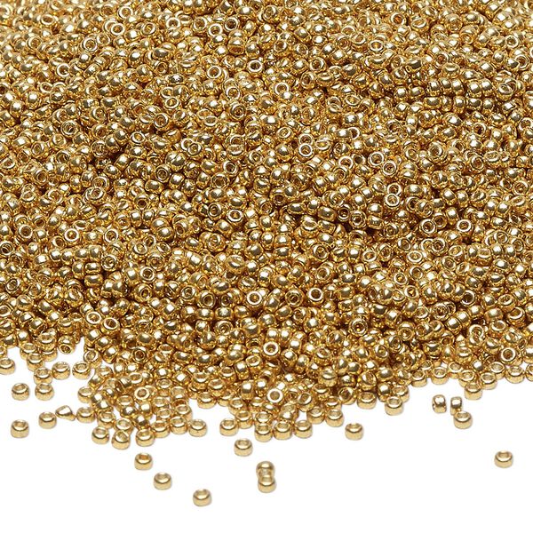 Seed bead, Miyuki 1pkg35g glass, #15 rocaille, Duracoat&reg; opaque galvanized gold / outside dyed (RR-4202) image number 0