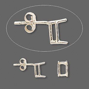 Earstud 1pkg2 Sure-Set&trade; 14Kt gold, 7x5mm emerald cut pre-notched 4-prong basket-style setting / earnuts, 1 pair