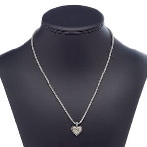 Necklace, glass rhinestone / imitation rhodium-plated brass / steel / gold-finished "pewter" (zinc-based alloy), clear, 20x16mm heart, 18 inches with 3-inch extender chain and lobster claw clasp. Sold individually.