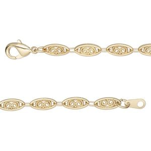 Chain 1pkg1 "pewter" (zinc alloy) filigree, 4mm, gold-finished 16 inch