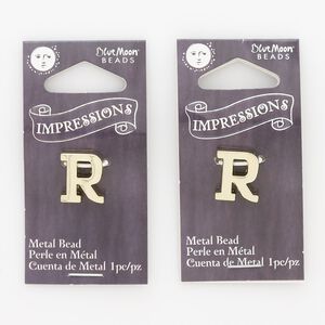 Bead 1pkg2 gold-finished "pewter", 13x11mm letter R