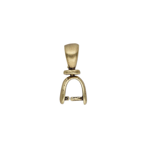 Bail, JBB Findings, ice-pick, antique brass-plated pewter (tin-based alloy), 18x5mm double-sided teardrop with swivel, 5mm grip length. Sold individually. image number 1