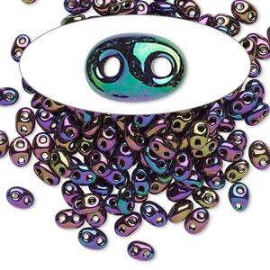 Seed bead, Preciosa Twin&trade; Czech glass, pkg/10g, 5x2.5mm oval, opaque rose iris black, (59195).
