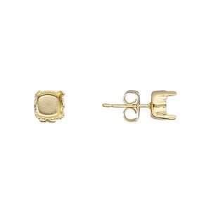 Earstud 1pkg4 gold-plated, 6mm / SS29 rivoli or chaton 4-prong setting / earnuts, brass / steel 2 pair