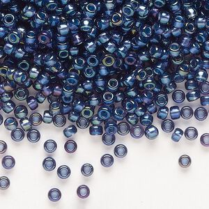 Seed bead, Miyuki, glass, pkg/250g, #8 rocaille, translucent night sky-lined luster crystal clear (RR-3539).