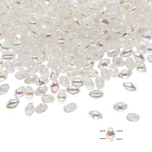 Bead, Preciosa Mini Twin&trade;, Mini Pressed Twin, Czech pressed glass, transparent clear AB, 4x2.5mm oval with (2) 0.7mm holes. Sold per 250-gram pkg.