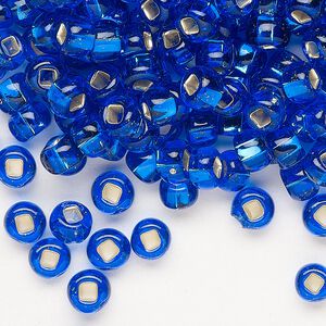 Seed bead, Preciosa Ornela, glass, transparent silver-lined sapphire blue, #2 rocaille with square hole. Sold per 50-gram pkg.