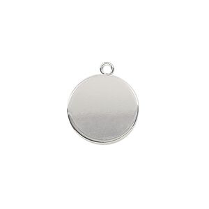 Drop, silver-plated steel, 15mm flat round. Sold per pkg of 10.