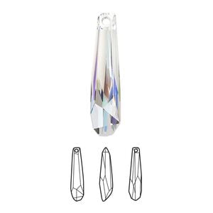 Focal 1pk crystal AB V partially frosted, Crystal Passions&reg; 30x7mm pendant crystalacite 6017/G