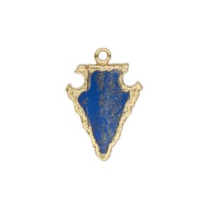 Drop 1pkg1, gold-finished electroplated sterling silver lapis lazuli (natural), 20x15mm hand-cut arrowhead
