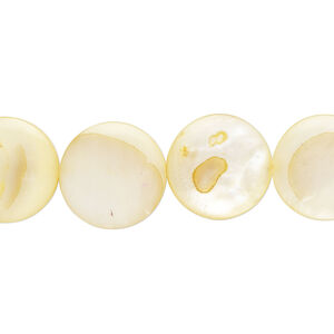 Mother-of-pearl shell 1pkg1, puffed flat round bead 15 inch daffodil 13-14mm