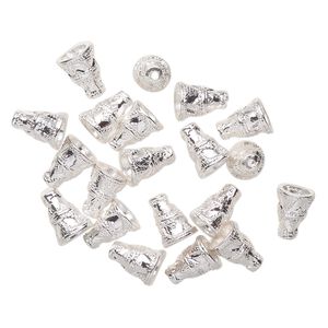 Cone 1pkg20 "pewter", 12x9mm beaded / 6mm inside diameter, silver-finished