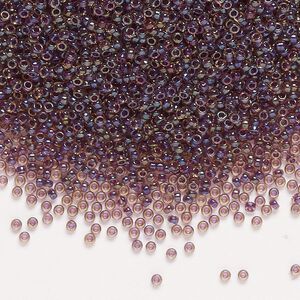 Seed bead, Miyuki, glass, pkg/35g, #15 rocaille, translucent dark amethyst-lined luster topaz (RR-1839).
