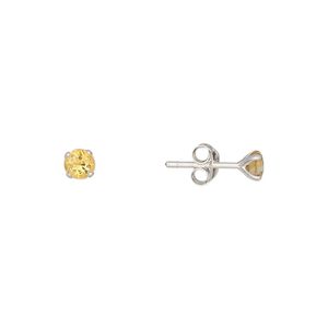 Earstud, Create Compliments&reg;, sterling silver and citrine (heated), 4mm round. Sold per pair.