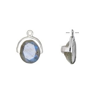 Drop, labradorite (natural) and sterling silver, 13x12.5mm single-sided faceted oval. Sold individually.