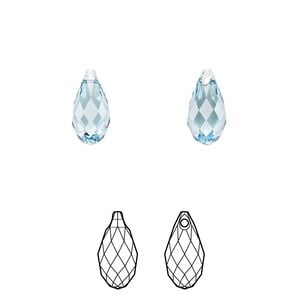 Briolette 2pk aquamarine, Crystal Passions&reg; 11x5.5mm pendant drop 6010