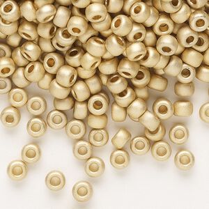 Seed bead, Miyuki, glass, pkg/250g, #6 rocaille, opaque 24Kt gold-plated matte light (RR-193F).
