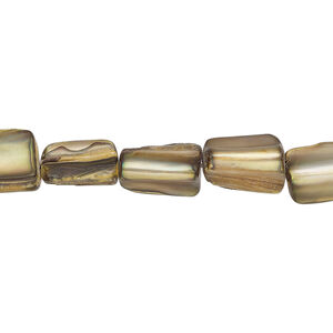 Mother-of-pearl shell 1pkg1, stick bead 15 inch golden brown 9x7mm-12x9mm