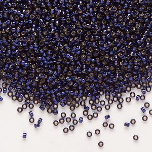 Seed bead, Miyuki 1pkg35g glass, #15 rocaille, transparent silver-lined dark purple / outside dyed (RR-1426)