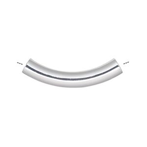 Bead 1pkg100 silver-plated, 30x5mm curved tube, brass