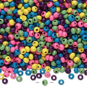 Bead mix, wood, mixed bright colors, 2x2mm rondelle. Sold per 400-gram pkg, approximately 80,000 beads.