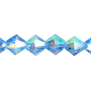 Bead 1pk translucent light blue AB, Celestial Crystal&reg; 10mm bicone 8 inch