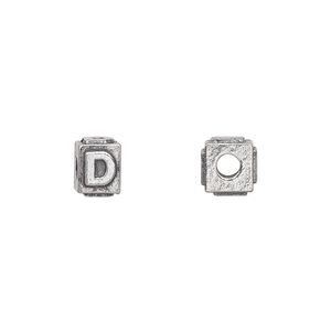 Bead 1pkg4 pewter, 8x6mm rectangle / letter D, antiqued Dione&reg;
