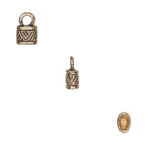 Cord end glue-in 1pkg10 "pewter", 6x5mm tube / 4.5x2mm inside diameter, gold-finished / antiqued