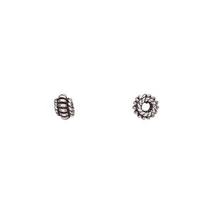 Bead 1pkg4 sterling silver, 5x4mm fluted rondelle, antiqued