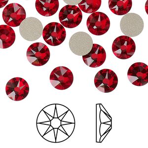 Flat back 12pk light Siam foil back, Crystal Passions&reg; 7.07-7.27mm rose round SS34 2088