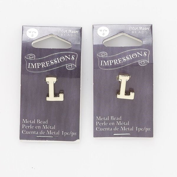 Bead 1pkg2 gold-finished "pewter", 13x9mm letter L image number 0