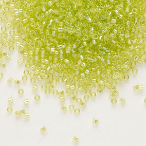 Seed bead, Delica&reg;, glass, pkg/50g, #11 round, translucent rainbow chartreuse (DB-0174).