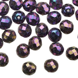Bead 1pkg1 Czech fire-polished glass, 8mm faceted round, half-mass opaque iris purple