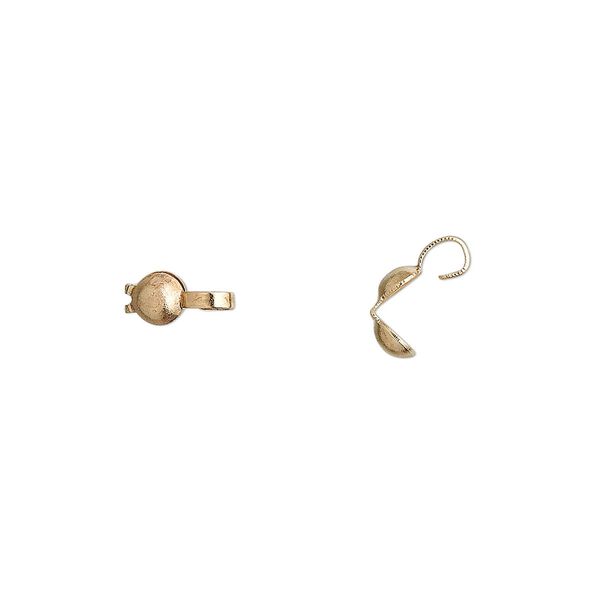 Bead tip bottom clamp-on 1pkg100 gold-plated, 8x3.5mm / open loop / 0.029 inch inside diameter, brass / Hot Tips&reg; image number 0