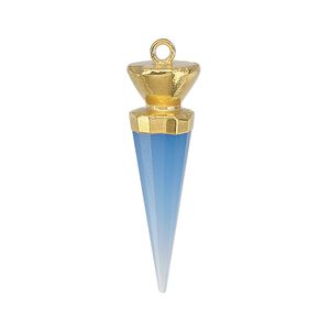 Focal, blue chalcedony (dyed) / electroplated gold / gold-plated sterling silver, 30x9.5mm-31x10mm hand-cut faceted point. Sold individually.
