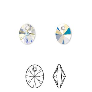 Drop 2pk crystal AB, Crystal Passions&reg; 10x8mm pendant mini oval 6028