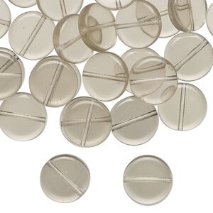 Bead, pressed glass, transparent smoke, 10mm flat round. Sold per 1-ounce pkg, approximately 50 beads.