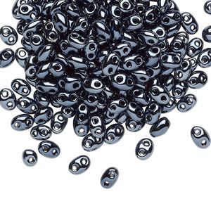 Seed bead, Preciosa Twin&trade; Czech glass, pkg/250g, 5x2.5mm oval, opaque pewter iris black, (49102).