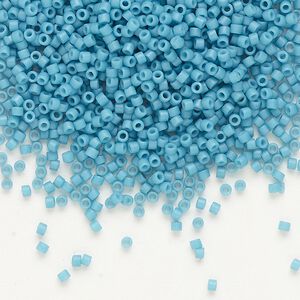 Seed bead, Delica&reg; 1pkg7.5g glass, #11 round, opaque matte capri blue light blue / outside dyed (DB-0798)