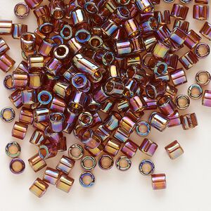 Seed bead, Delica&reg;, glass, pkg/50g, #8 round, translucent rainbow topaz (DBL-0170).