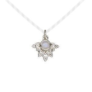 Drop 1pkg1, antiqued sterling silver and rainbow moonstone (natural), 13x11mm beaded fancy arrowhead