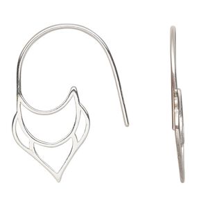 Earring fishhook 1pkg2 Amoracast&reg; sterling silver, 28.5mm / eastern lotus, 20 gauge 1 pair