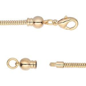 Chain 1pkg1 gold-plated snake, 2.6mm / lobster claw clasp / fits 3.5-6mm hole, Dione&reg; brass 18 inch