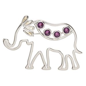 Brooch, Everyday Jewelry&trade;, Crystal Passions&reg; and silver-plated "pewter", amethyst and light Colorado topaz, 64x43mm open elephant. Sold individually.