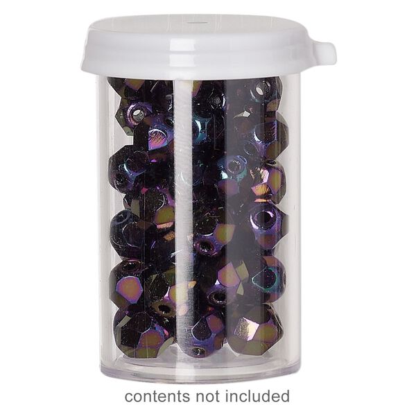 Vial, polystyrene and plastic, clear and white, 1-1/2 x 1-inch small vial with snap on cap. Sold per pkg of 6. image number 0