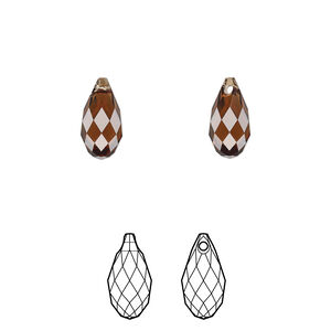 Briolette 1pkg24 smoked topaz, Crystal Passions&reg; Regenerated 11x5.5mm pendant drop 6010