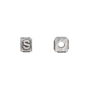 Bead 1pkg4 pewter, 8x6mm rectangle / letter S, antiqued Dione&reg;