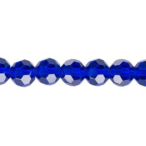 Bead 1pk 32 facets translucent cobalt blue, Celestial Crystal&reg; 8mm round 15.5-16 inch
