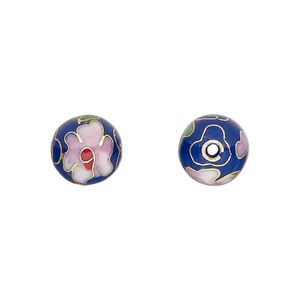 Bead 1pkg10 gold-finished, 10mm cloisonn&eacute; round / flower, copper / enamel