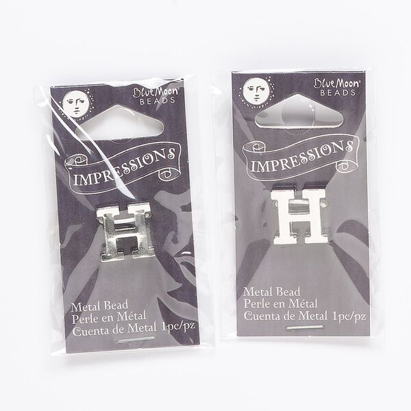 Bead 1pkg2 silver-finished "pewter", 13x11mm letter H image number 0